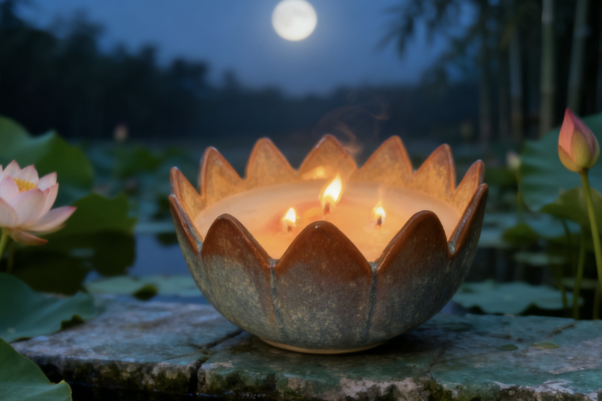 Ceramic Lotus Candle